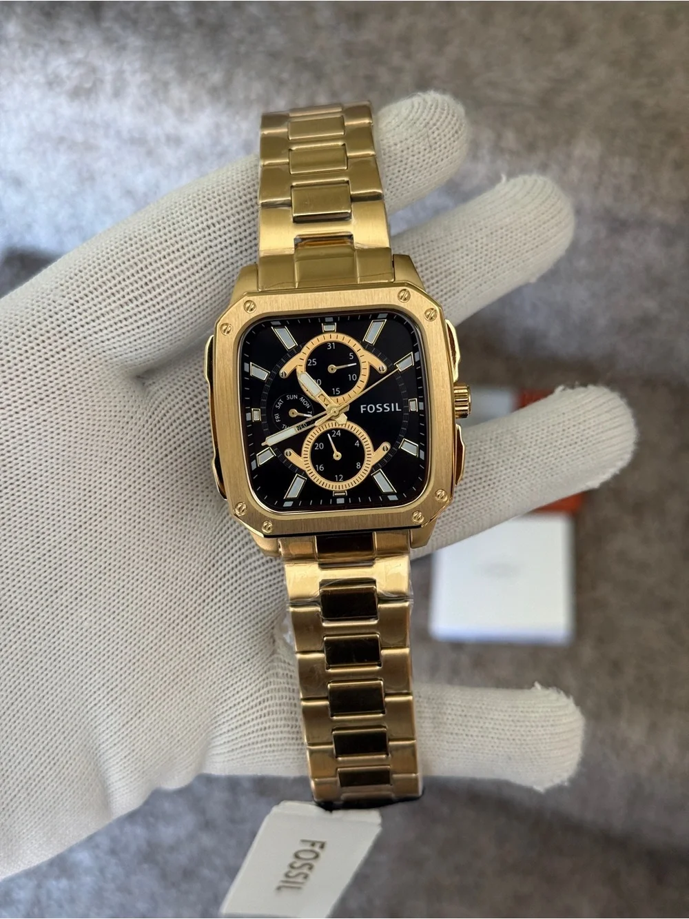 Fossil Gold and Black Square Chronograph Bracelet mens Watch